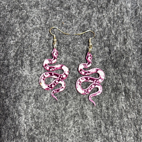 Pink Spiral Dangle Earrings with Crystals - Picture 2 of 2